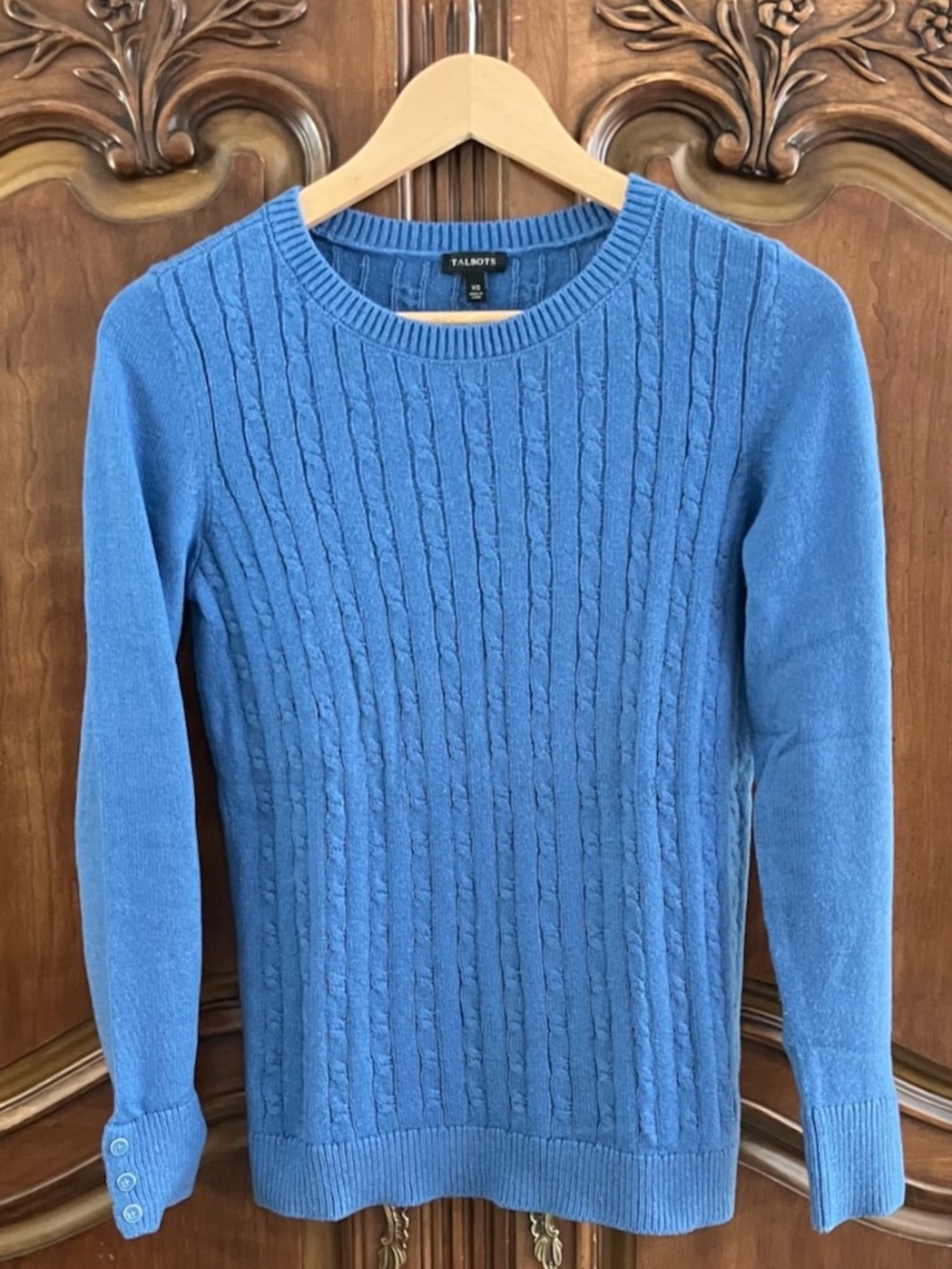Talbots | Cable Knit Sweater | Blue | Button Cuffs | XS